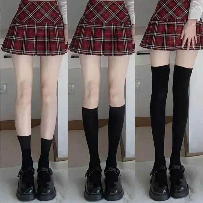 Jednobarevné Dlouhé ponožky, Černá a bílá, Japonský styl JK Punčochy pro školačky, Stehenní vrcholy, Lolita Kawaii, Roztomilé vysoké ponožky