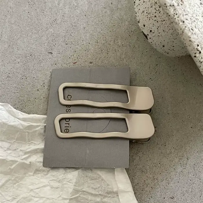 Pince à cheveux en métal argenté, 2 pièces, ligne ondulée, avec alliage creux géométrique, pinces à 