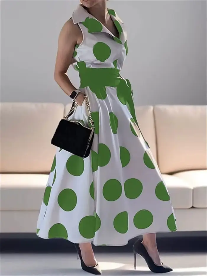Modigirl 2025 letní dámské puntíkaté elegantní šaty každodenní X-line Fit & Flare košilové