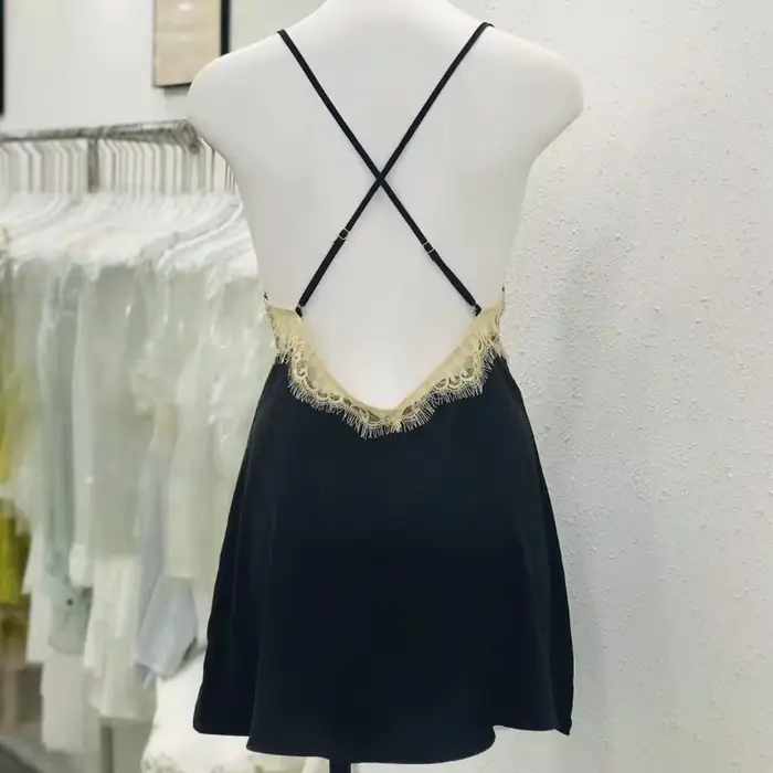Hedvábné saténové krajkové noční košile pro ženy, francouzské noční prádlo, sexy spodní prádlo, cross back, koketní krátké noční košile, móda