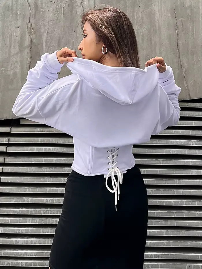 TWOTWurea YLE-Sweat-shirt à Capuche et Manches sulfpour Femme, Couleur Unie, Style Coréen, Simple Bo