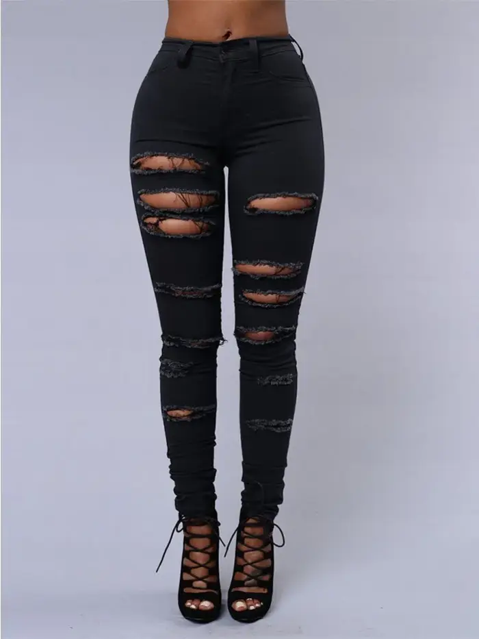 Jean polyvalent de couleur unie pour femmes, pantalon crayon ajouré européen et américain, coupe cin