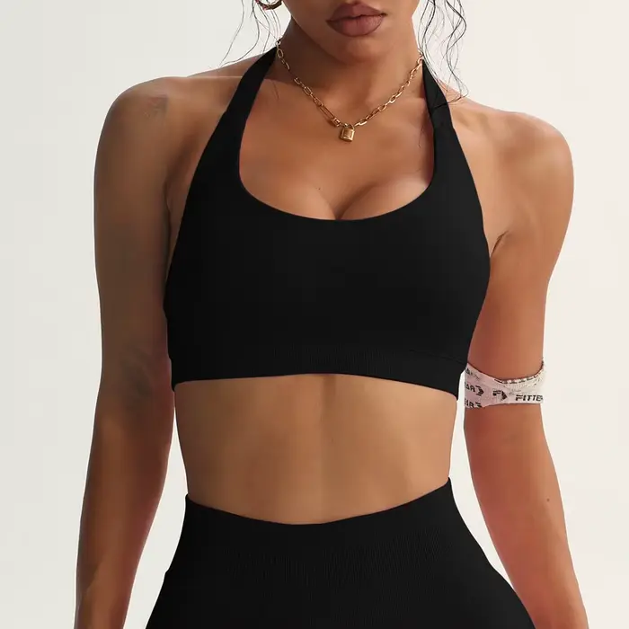 Bezešvá sportovní podprsenka, ohlávkový límec, Sexy, otevřená záda, jóga, polstrovaná, pro ženy, Fitness, tělocvična top, sportovní oblečení