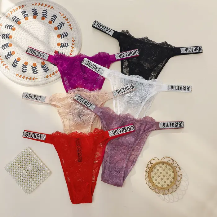 Victoria's Secret módní kalhotky, měkké, s kamínky, prodyšné, klasické, sexy, dámské spodní prádlo, antibakteriální