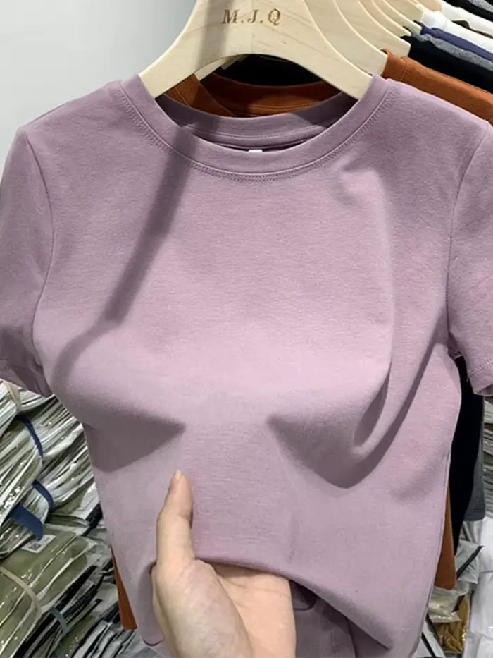 Tričko z bavlněného polyesteru pro ženy ležérní styl letní krátký rukáv fit perfektní příležitosti relaxace a party
