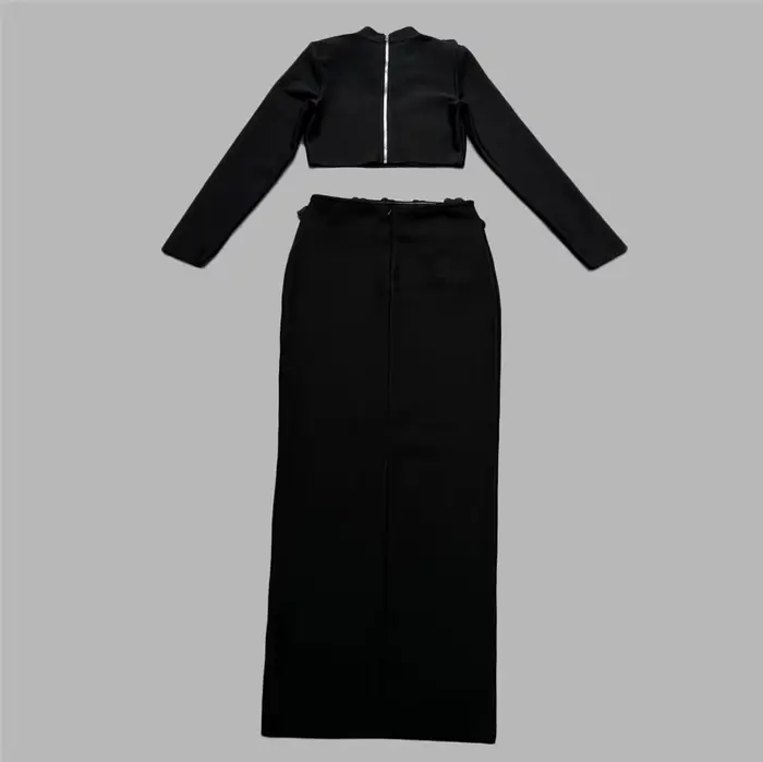 Ensemble deux pièces pour femmes, Sexy, diamants, manches longues, hauts, jupes, vêtements d'automne