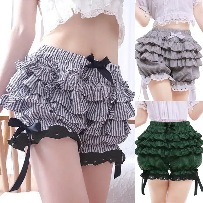 Pantalon Lolita à bretelles mignonnes short fleuri en dentelle nouée avec nœud pantalon bouffant pour vêtements pour femmes occasions spéciales costumisation
