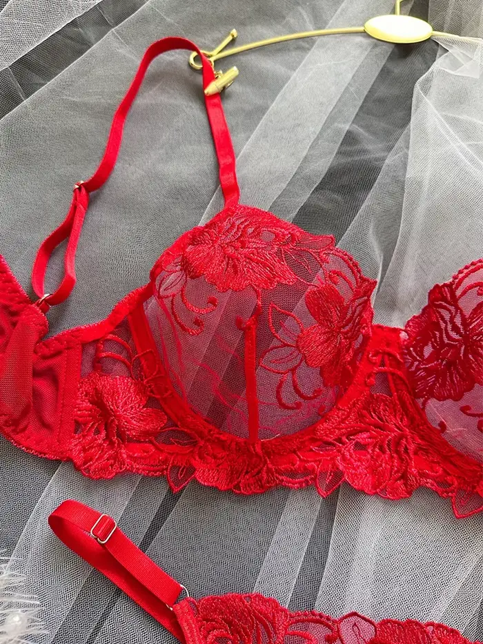 Sexy spodní prádlo set s květinovou výšivkou, podprsenka a kalhotky, horké erotické set, ženské spodní prádlo, exotické sady, fantazie intimní spodní prádlo