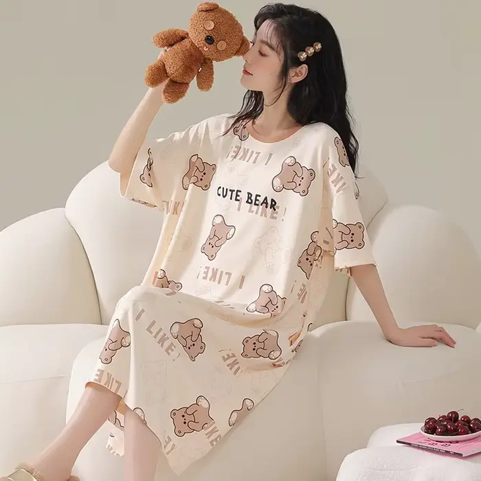 Chemise de nuit pour femmes version coréenne kawaii dessin animé mignon respirante décontractée pour les nuits d'été occasions spéciales dormir confortablement