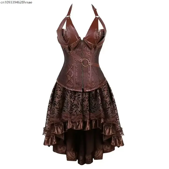 Gotické Kožené Korzety Šaty, Steampunk Pirátský Bustier S Květinovou Krajkou Sukně, Burleskní Set, Halloween Kostým