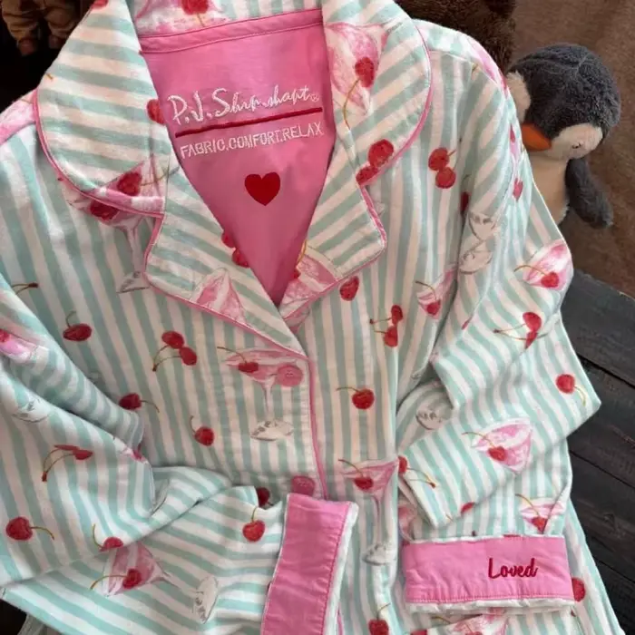 100% coton pyjamas pour femmes dessin animé à manches longues cordon pantalon vêtements de détente femmes 2 pièces ensemble Pjs ample femmes tenue vêtements de nuit