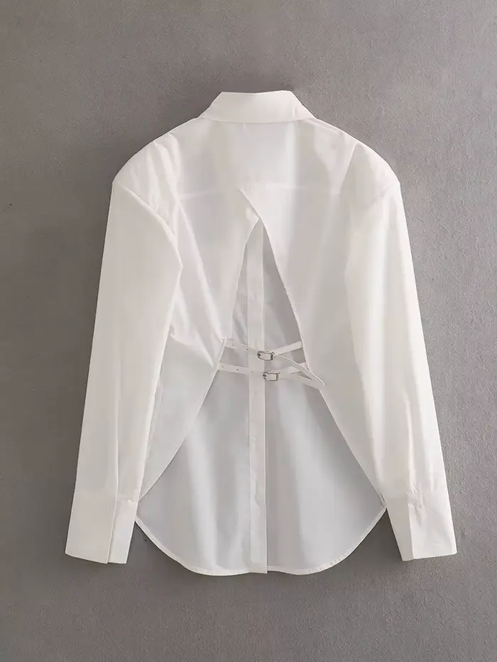 Vintage femmes élégant dos nu chemises 2023 mode dames décontracté à manches longues chemise blanche