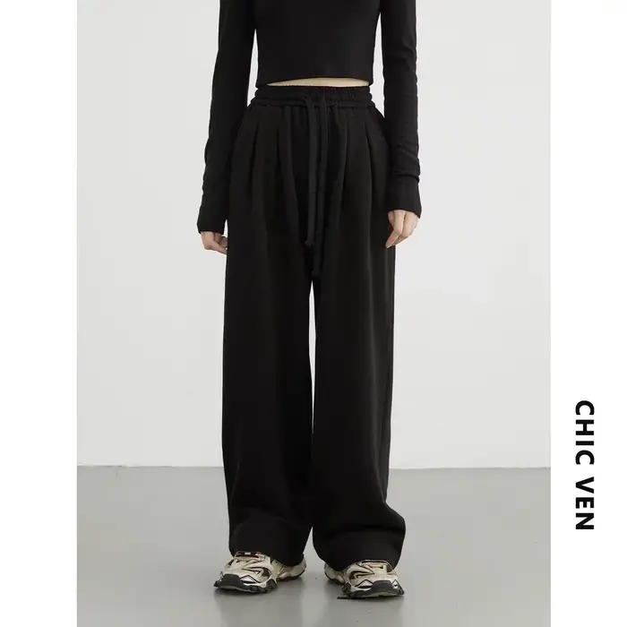 CHIC VEN pantalon femme Streetwear solide ample nouveau cordon sport pantalon décontracté taille hau