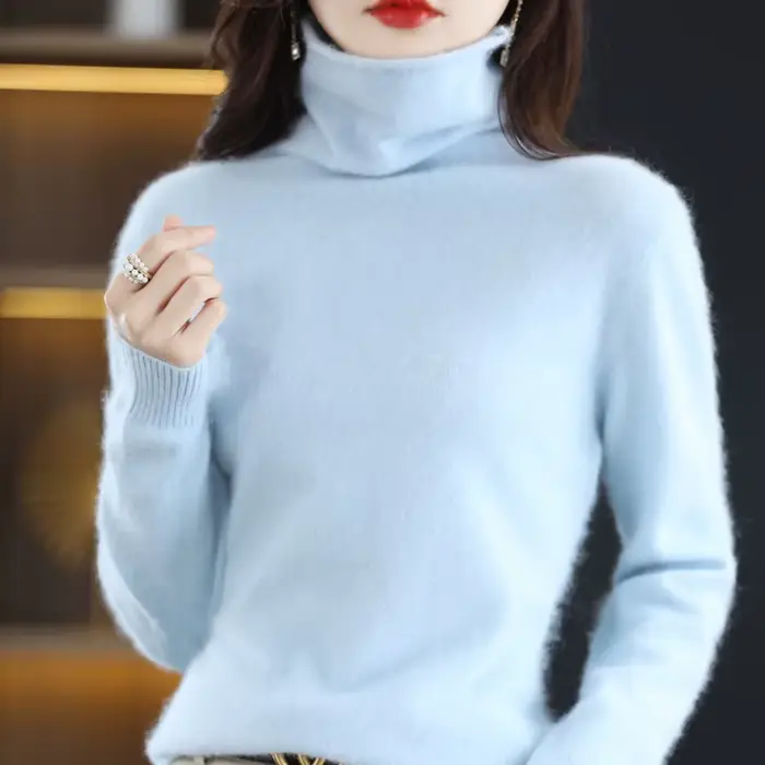Offre spéciale dames nouveau 100% vison cachemire pull col roulé tricot à manches longues mince mode
