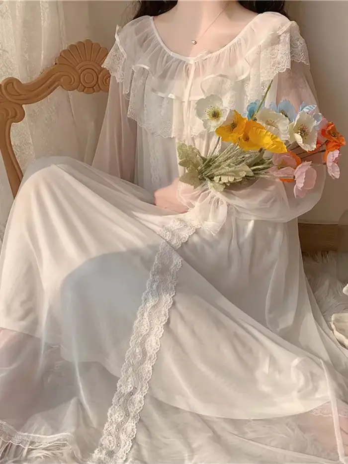 Femmes volants Vintage chemises de nuit Lolita pyjama princesse blanc dentelle maille fée robe de nuit victorienne chemise de nuit vêtements de détente
