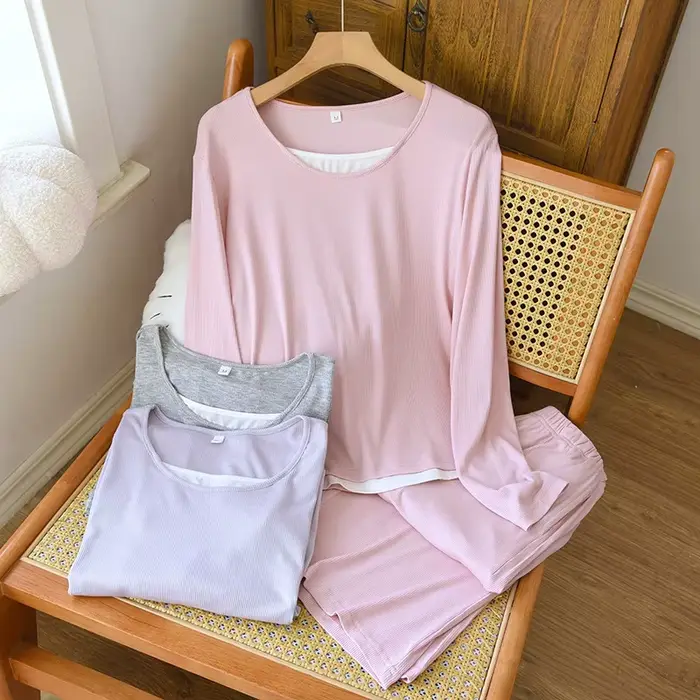 Ensemble de pyjamas pour femmes deux pièces vêtements de nuit pyjamas en coton peigné nouveau printemps automne à manches longues costumes de nuit pour femme vêtements de nuit