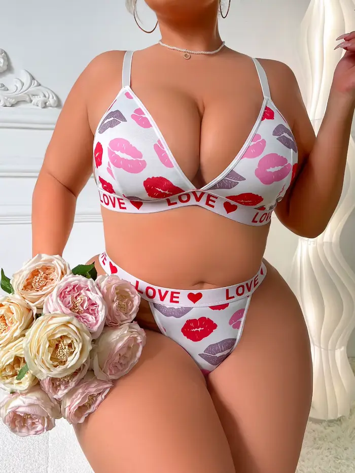 Dámské Sexy potisk Lip Spodní prádlo Set, Bralette a tanga francouzské trojúhelníkové klobouky, Uglier Support Spodní prádlo