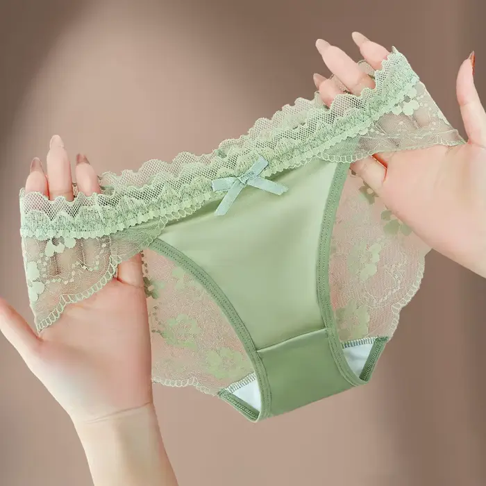Dámské kalhotky, sexy saténové spodní prádlo, měkké a pohodlné, velká velikost, s motýlkem mašle, průhledná krajka, žakárový vzor, prodyšný