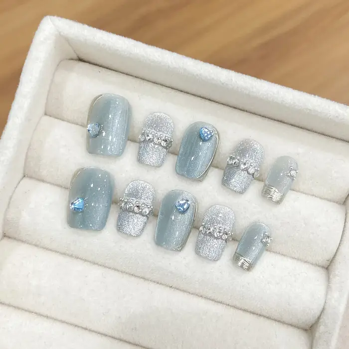 10 pièces à la main presse sur ongles violet oeil de chat Faux Ongles portable Stick-on ongles couve
