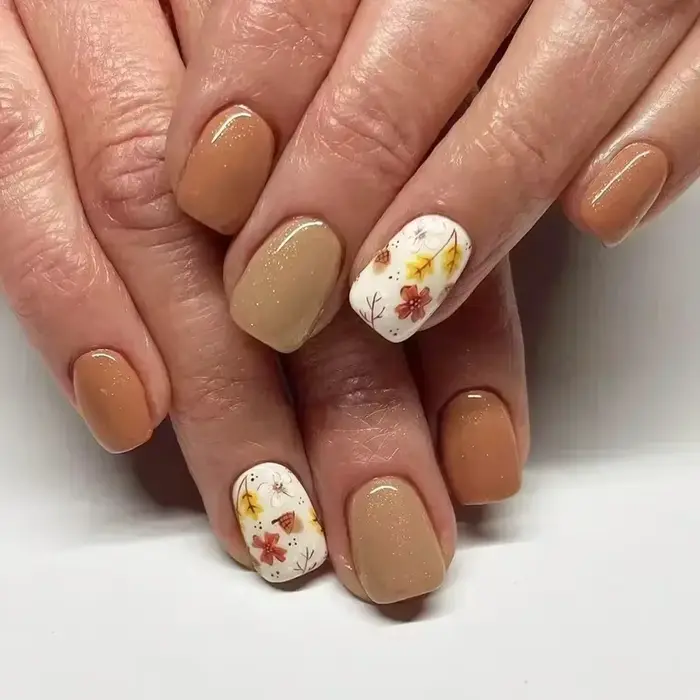 Faux ongles carrés courts en forme de fleur ambre, avec colle, dessins d'automne portables, à pressi