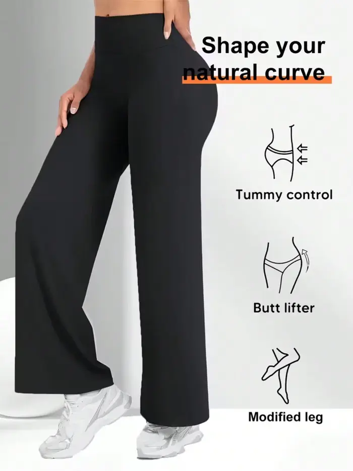 Pantalons de yoga pour femmes à taille haute et jambes larges, couleur unie, ceinture élastique, tis