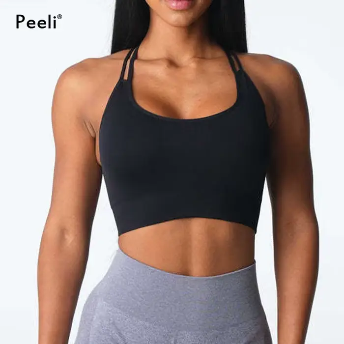 Virtue-Soutien-gorge de sport sans couture pour femme, dos nu, haut court, impact moyen, rembourré, yoga, bretelles, push up, fitness