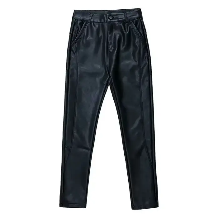 Femmes élastique taille haute véritable pantalon en cuir véritable femme mode sarouel dames poches M
