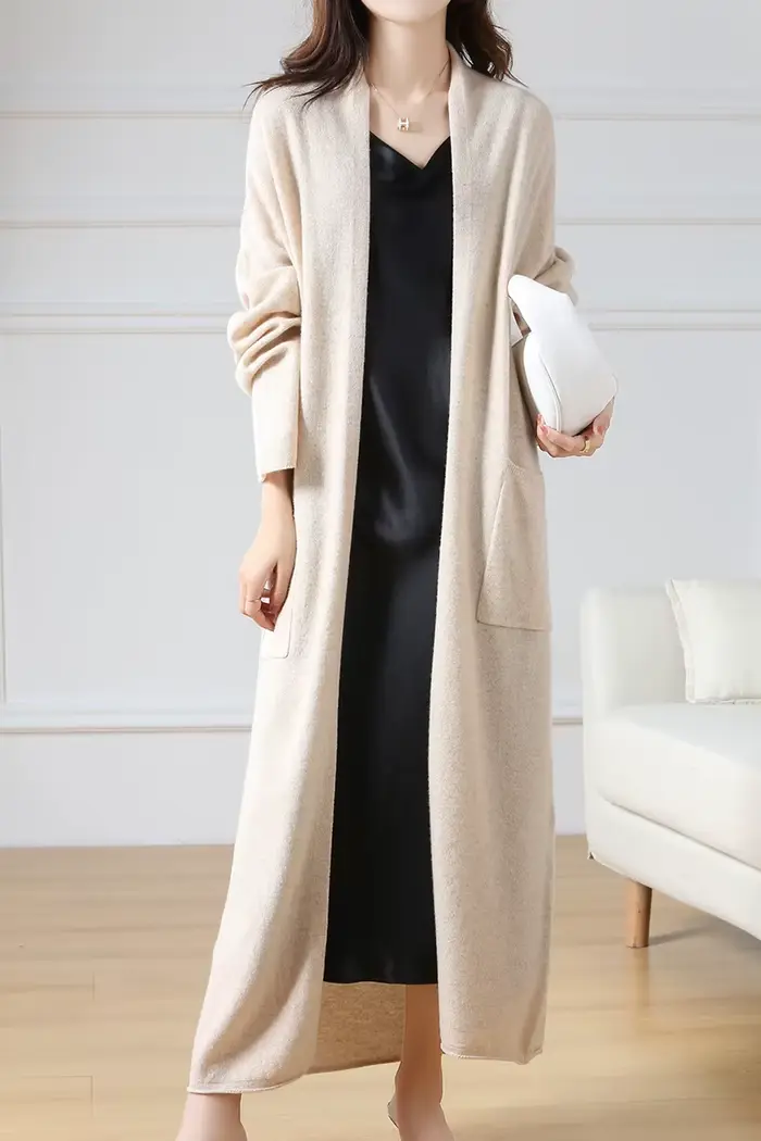 Cardigan en laine à col en V pour femme, pull 100% laine, monochromatique, mode féminine, long, tric