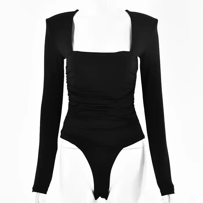 Dámské body s dlouhým rukávem 2024 streetwear těsný čtvercový límec žena základní černá body sexy korzet mujer