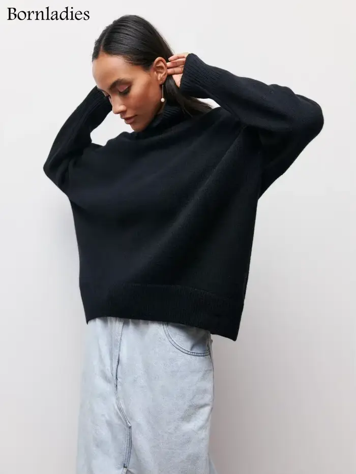 Bornladies-Pull à Col Roulé pour Femme, Vêtement Chaud, Décontracté, pour Automne et Hiver