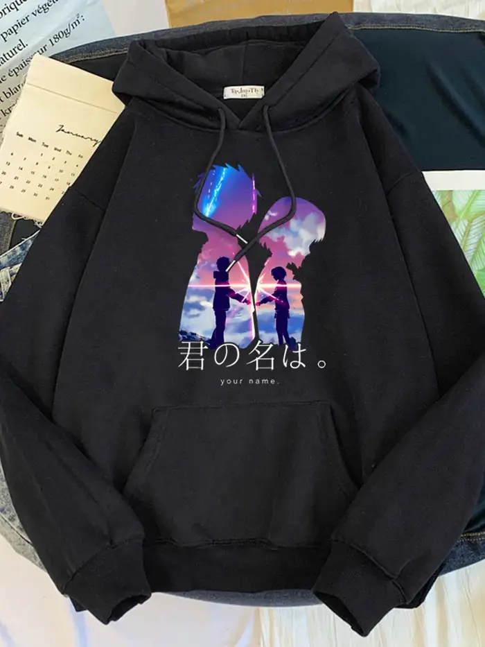 Sweat à capuche à col rond pour femme, vêtement surdimensionné, ample, mignon, avec films d'anime ja