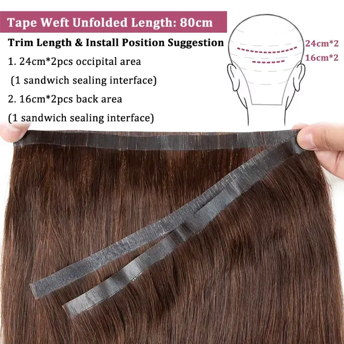 Trame de bande naturelle sans couture, longue bande de trame de peau en PU dans les Extensions humai