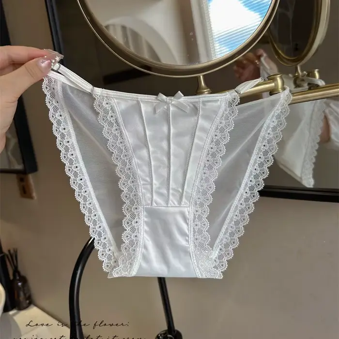 Dámské kalhotky, barva jednobarevný, prodyšné, jemné spodní prádlo, sexy francouzská krajka s mašle, nastavitelné opasek, jemné pletené kalhotky