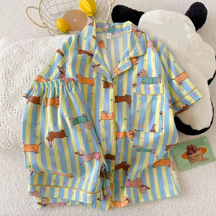 Pyjamas Kawaii Etoiles Pot de Chien Court Femme Occasions Spéciales Douceur Été