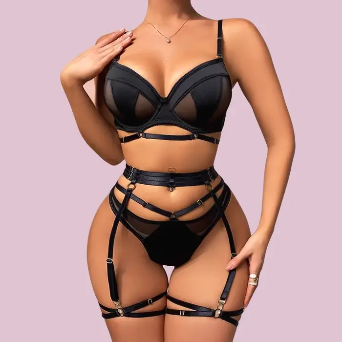 Francouzský luxus vidět přes sexy spodní prádlo žena 5 kusů exotické podprsenky a kalhotky s podvazky průhledný bezešvé spodní prádlo dámské set