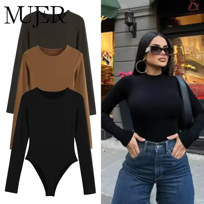 MUJER černá Bustier body pro ženy Sexy extrémní body dámský dlouhý rukáv body žena jednodílné letní topy žena 2025