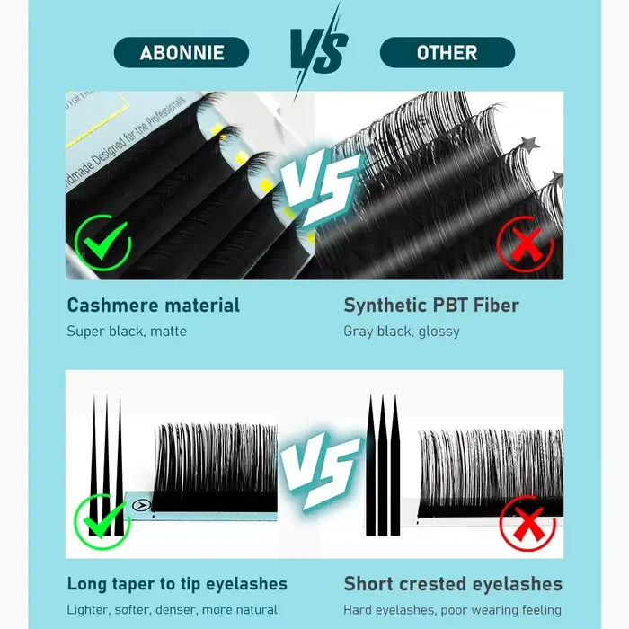 Abonnie cachemire classique Extensions de cils individuels Ultra mat noir cils moelleux Cilia toutes