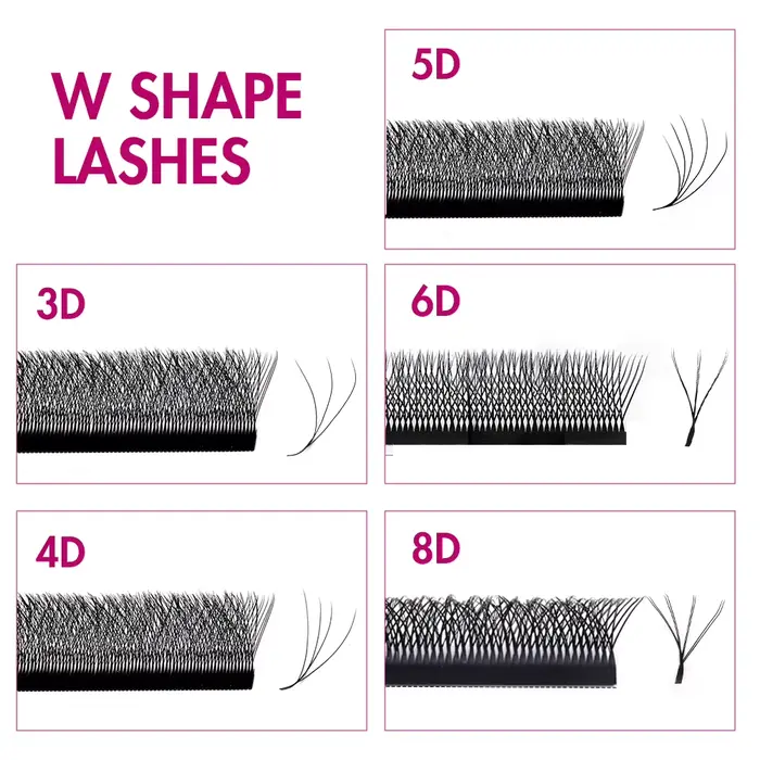 FADVAN 3D/4D/5D/6D/7D/8D Extension de cils en forme de W C D Curl cils de vison naturel préfabriqués