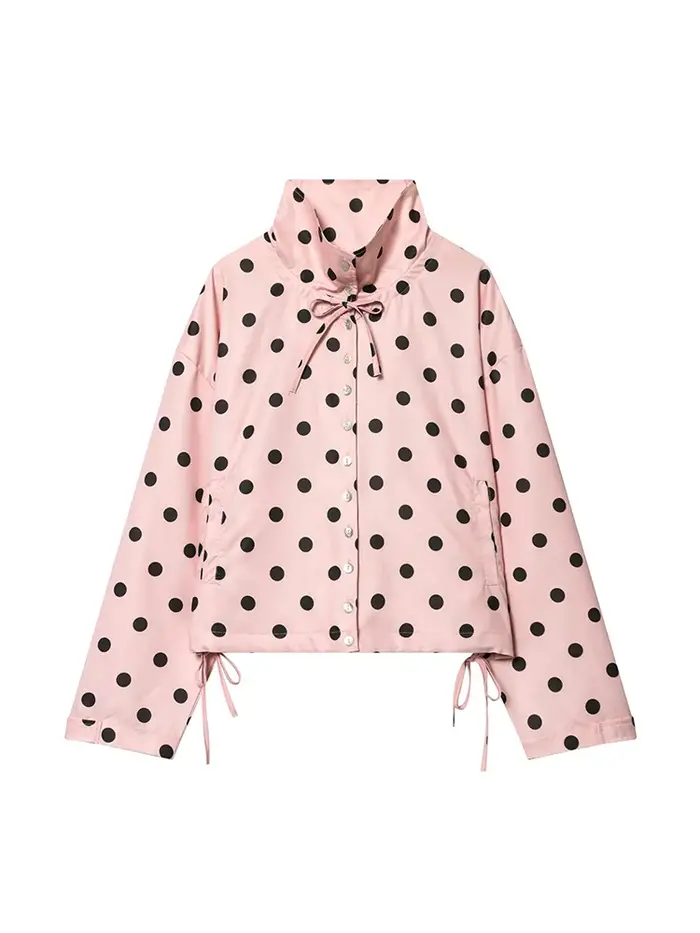 Vestes roses à pois pour femmes TFMLN, nouvelle mode printemps, imprimées, coupe ample, col montant,