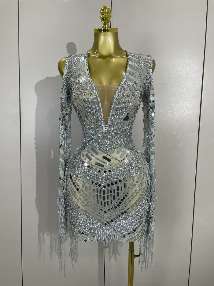 Soirée de luxe anniversaire discothèque séance Photo porter maille Sexy diamants scintillants paille