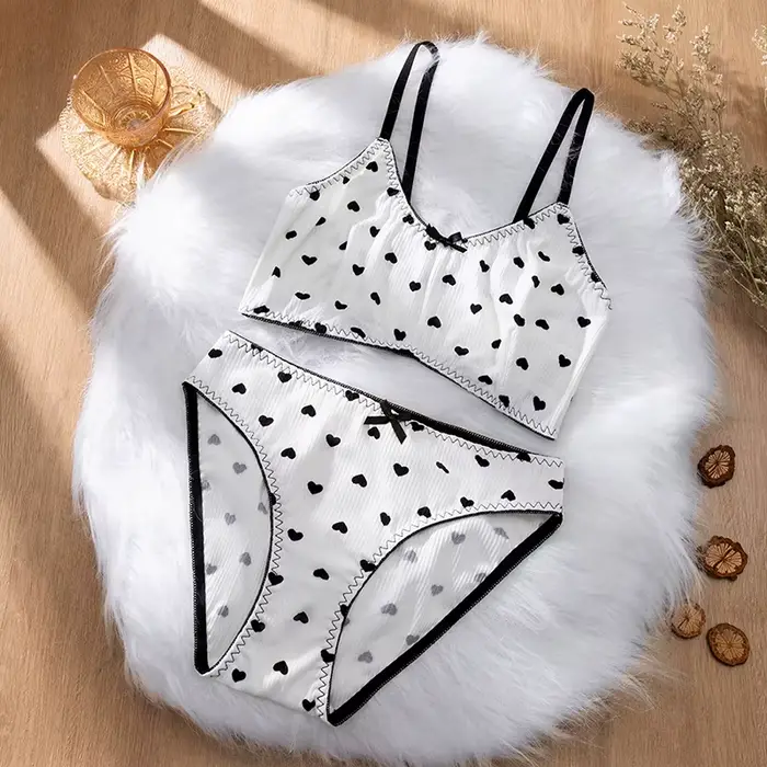 BZEL – ensemble de soutien-gorge pour femmes, respirant, Ultra-fin, sans armatures, Lingerie Sexy, imprimé cœur, sous-vêtements doux et confortables, culotte féminine, vente