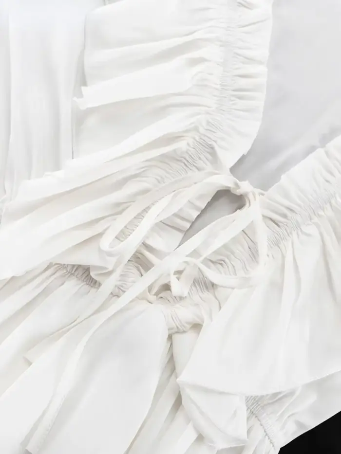 Bornladies Sexy robe blanche ample dames mode col en v à manches longues Mini robe Chic élégant à vo