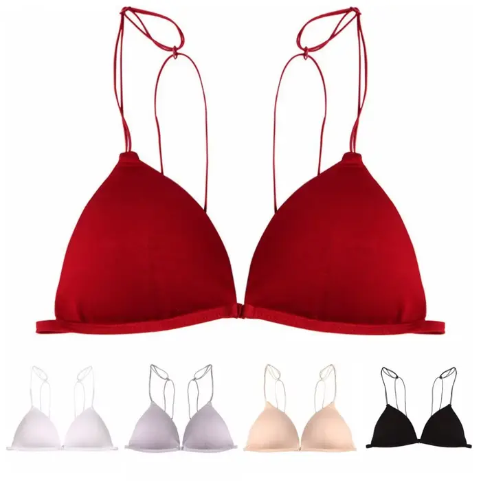 Soutiens-gorge triangulaires respirants pour femmes, soutien-gorge push-up sans fil, couleur unie, fines bretelles, style français, pour filles