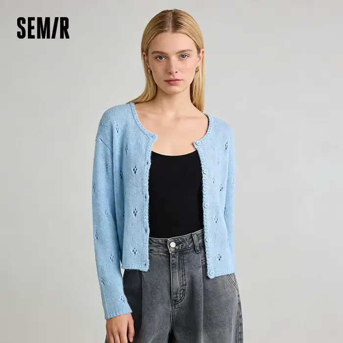 Cardigan rouge pour femme Semir, collection Printemps 2026, col rond ajouré, style décontracté et co
