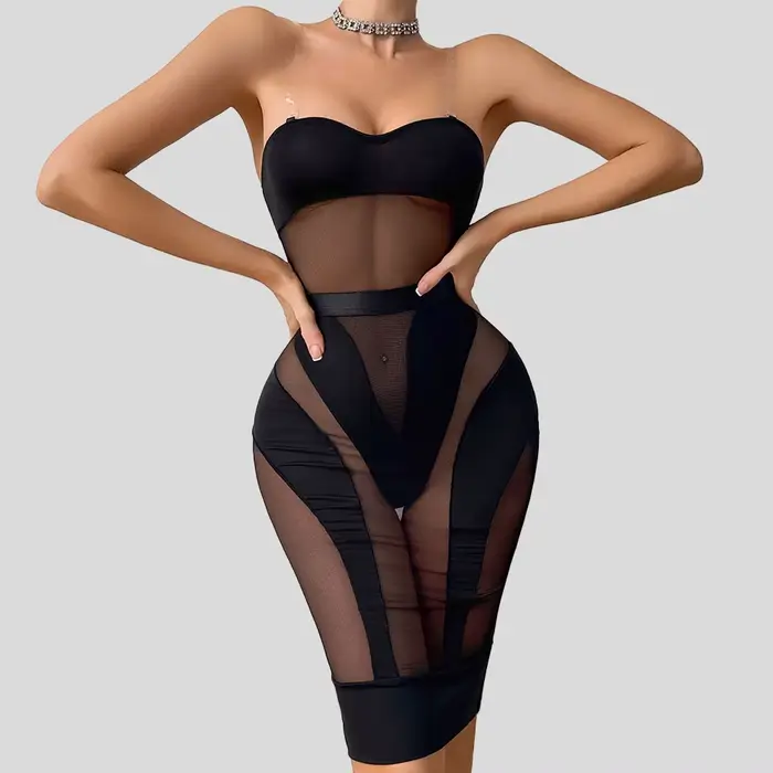 Lingerie exotique sexy, body en maille transparente, jupe longue sans bretelles, ensemble 2 pièces, lingerie séduisante, vêtements fantaisie