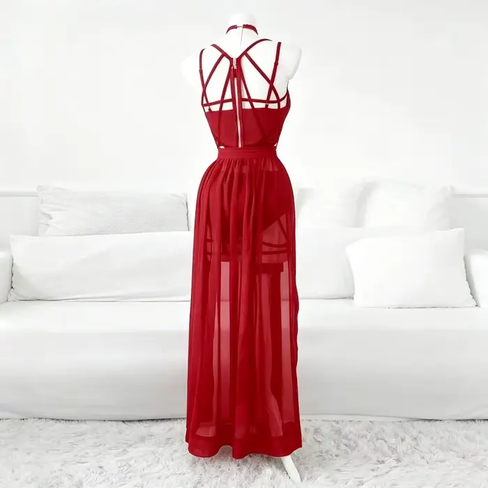 Ensemble de lingerie 3 pièces sexy pour femme, style gothique, érotique, Emo, Alt Punk, avec haut court dos nu en maille transparente et jupe taille haute