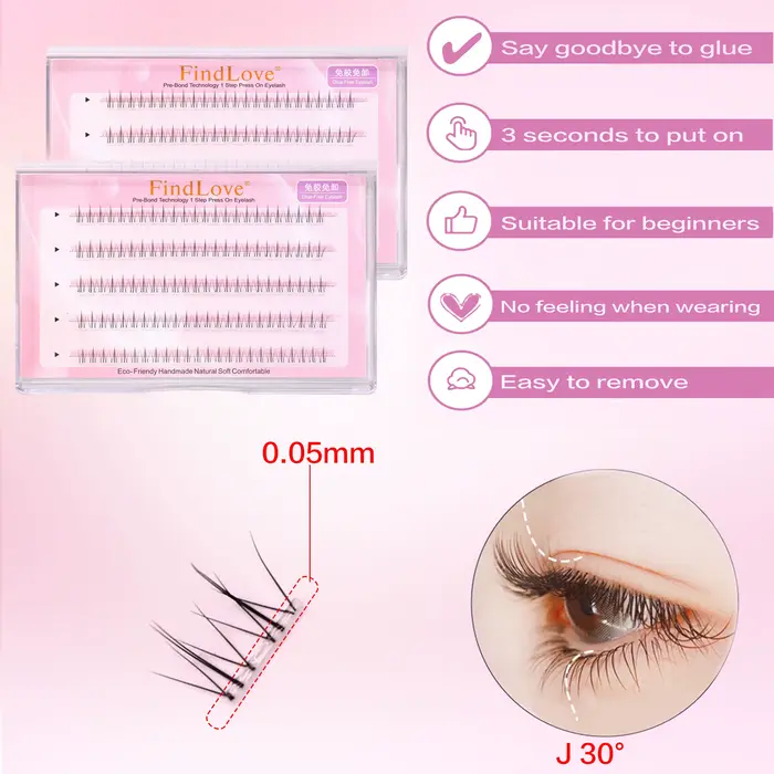 FindLove pré-collé cils inférieurs aucune colle nécessaire ensemble d'extension de cils naturel réut