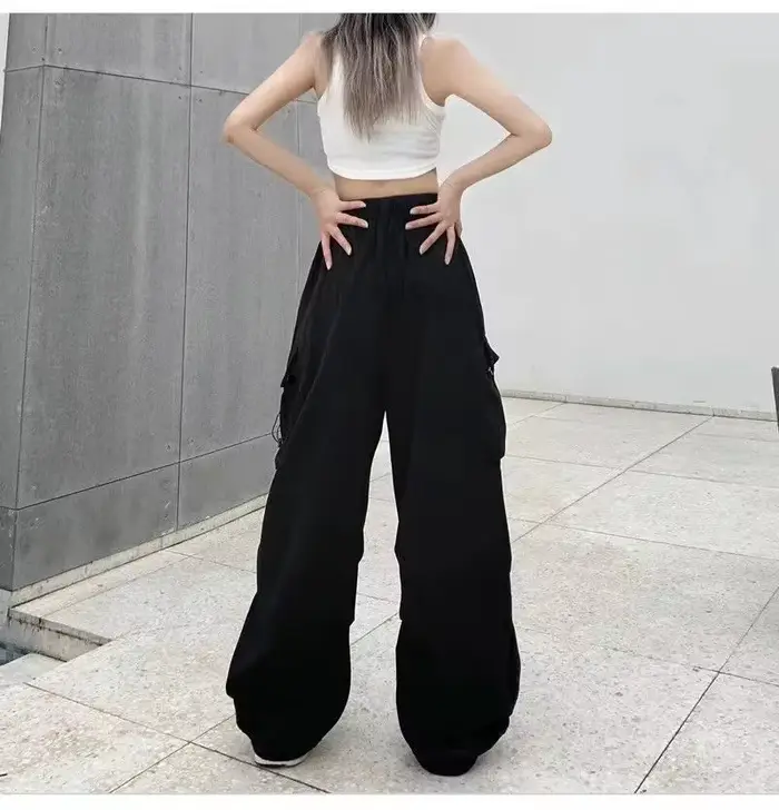 Pantalon d'outillage rétro américain pour femme, drapé à faisceau droit, joker d'été, ample, jambes