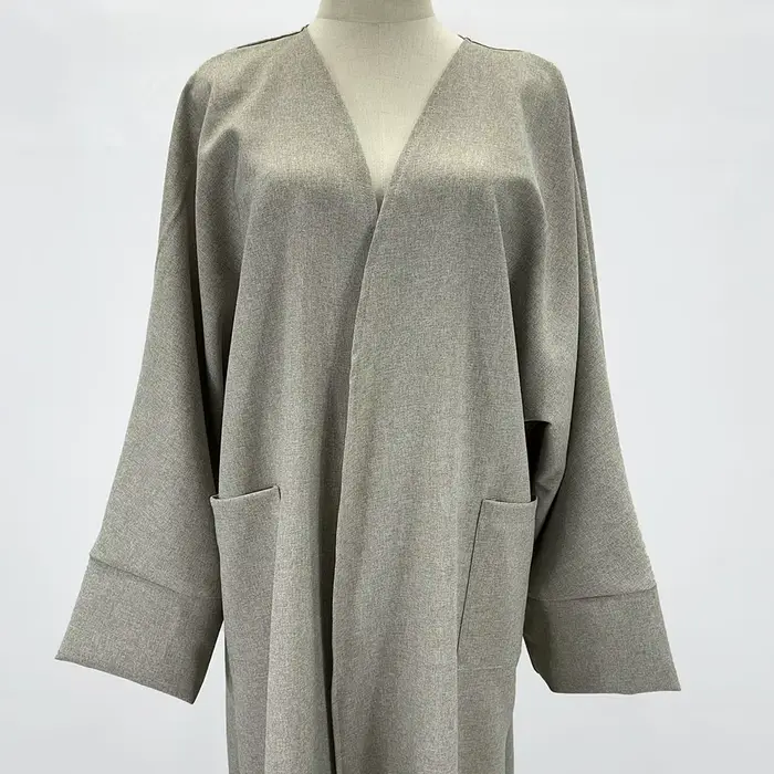 Abaya en lin avec poches pour femmes musulmanes, robe kimono ouverte, vêtements islamiques, modeste,