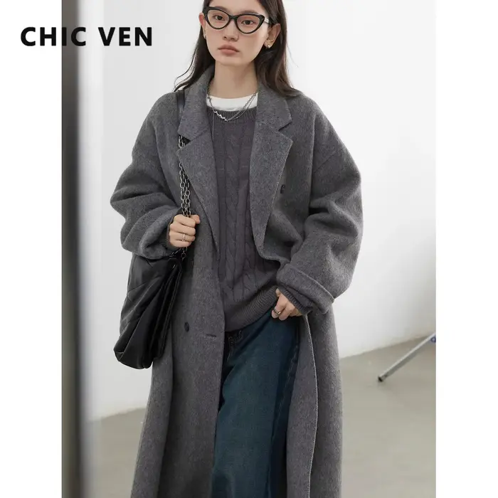 CHIC VEN – manteau en laine pour femme, Double boutonnage, basique, ample, décontracté, rétro, Long,